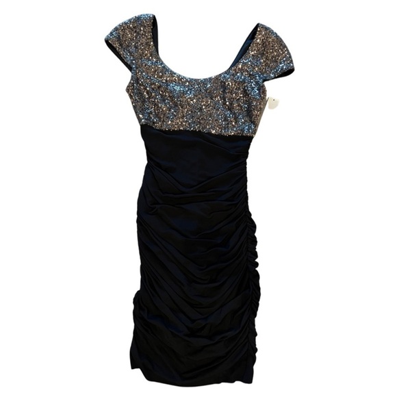 BADGLEY MISCHKA Black Sequins Mini Dress Cocktail - Picture 1 of 10